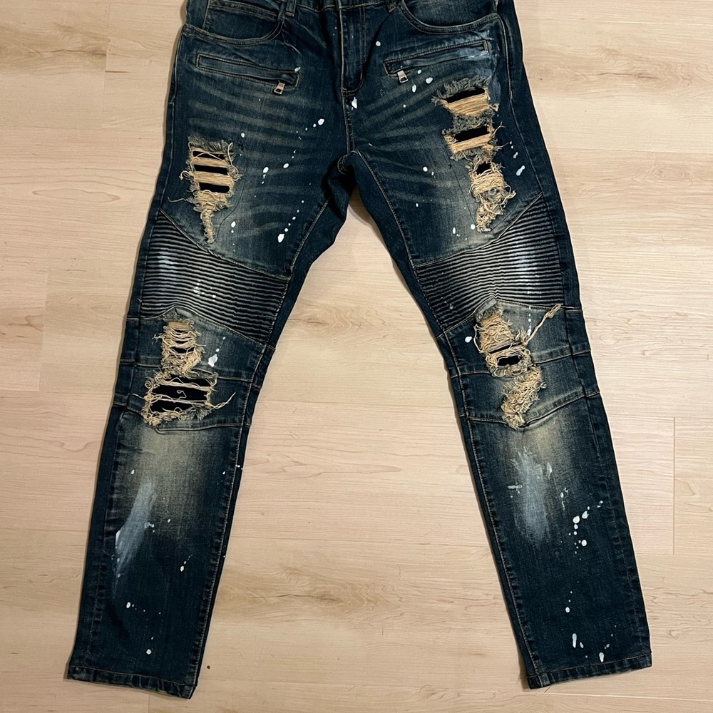 Embellish Biker Distressed Jeans w/ Paint Splatter 34x30 NEVER BEEN WORN $40